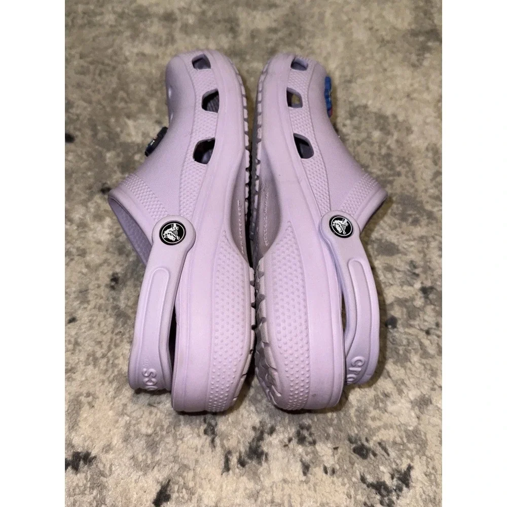 Crocs Clogs Big Girls Junior Sz 6 Purple Shoes Croc W/ Lilo Stitch Charms